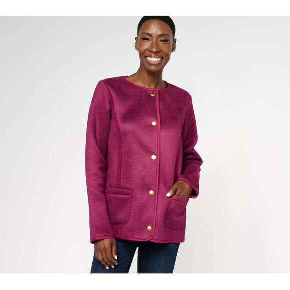 Susan Graver Women's Jacket Sz L Weekend Michelle Floral Chalk Pink A611713 - Picture 1 of 4